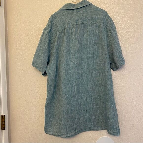 Calibrate mens linen button up casual Short Sleeve Shirt  blue coastal beach XL - Picture 2 of 11